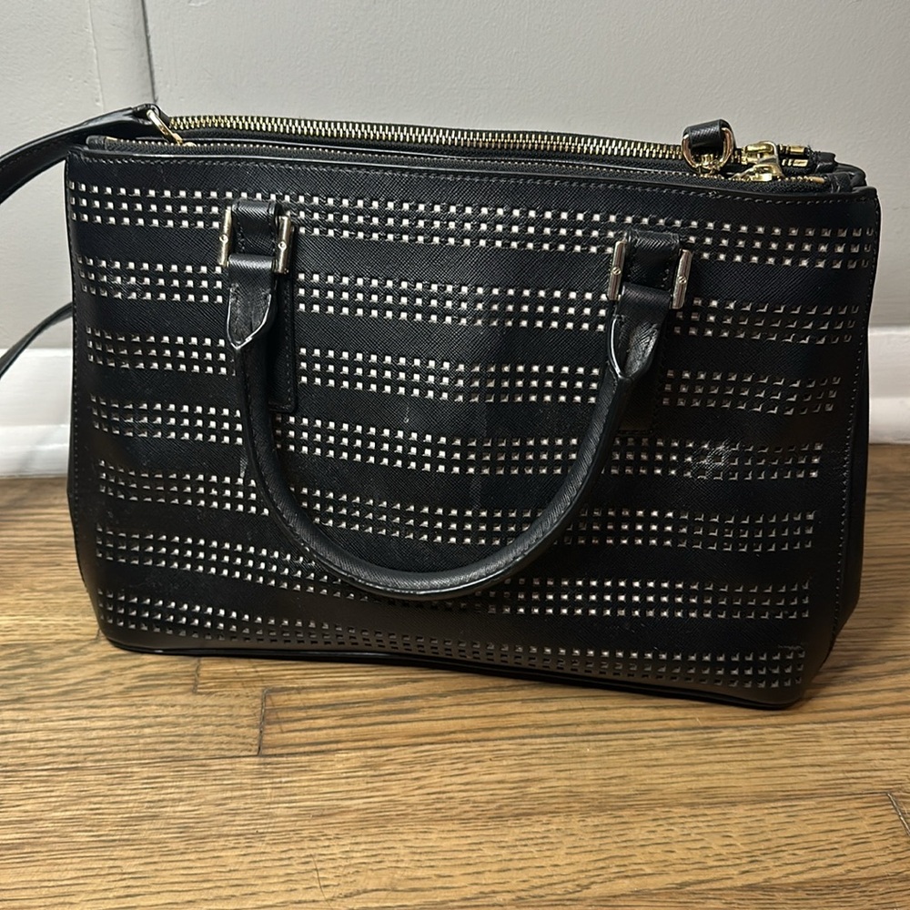Tory Burch Robinson Double Zip Black Saffiano Leather Crossbody Handbag Purse - Picture 3 of 15